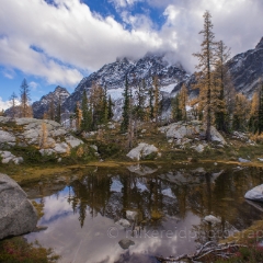 A Small Reflection of Stuart To order a print please email me at  Mike Reid Photography : alpine lakes, larches, fall colors, enchantments, stuart, ingalls, reflections, mountains, northwest, washington, wenatchee, leavenworth, goats, reflection