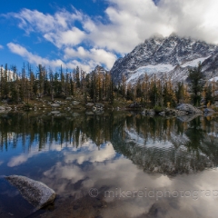 Fall Colors Cloudscape Reflection To order a print please email me at  Mike Reid Photography : alpine lakes, larches, fall colors, enchantments, stuart, ingalls, reflections, mountains, northwest, washington, wenatchee, leavenworth, goats, reflection