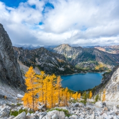 Enchantments Lake Colchuck Soft Light and Golden Larches To order a print please email me at  Mike Reid Photography : aasgard pass, enchantments, leavenworth, enchantments lakes basin, prusik, colchuck, snow lakes, northwest, images, leprechaun lake, larches