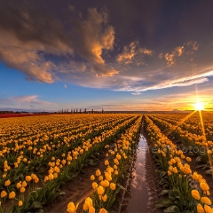Golden Tulip Field Sunstar To order a print please email me at  Mike Reid Photography : tulip, tulips, flower, , floral, tulip festival, floral photography, flower photos, washington state, skagit tulip festival