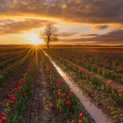 Skagit Valley Tulip Festival Golden Sunset Sunstar  Last night up in Skagit with some amazing light and a lot of mud.  Zeiss 21mm and Sony a7r To order a print please email me at  Mike Reid Photography : tulip, tulips, flower, , floral, tulip festival, floral photography, flower photos, washington state, skagit tulip festival
