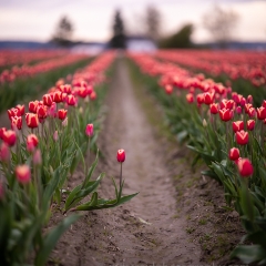 Skagit Valley Tulips Sunset Light Standout Red To order a print please email me at  Mike Reid Photography : tulip, tulips, flower, , floral, tulip festival, floral photography, flower photos, washington state, skagit tulip festival, old red barn, canon 200mm, canon 200mm 1.8