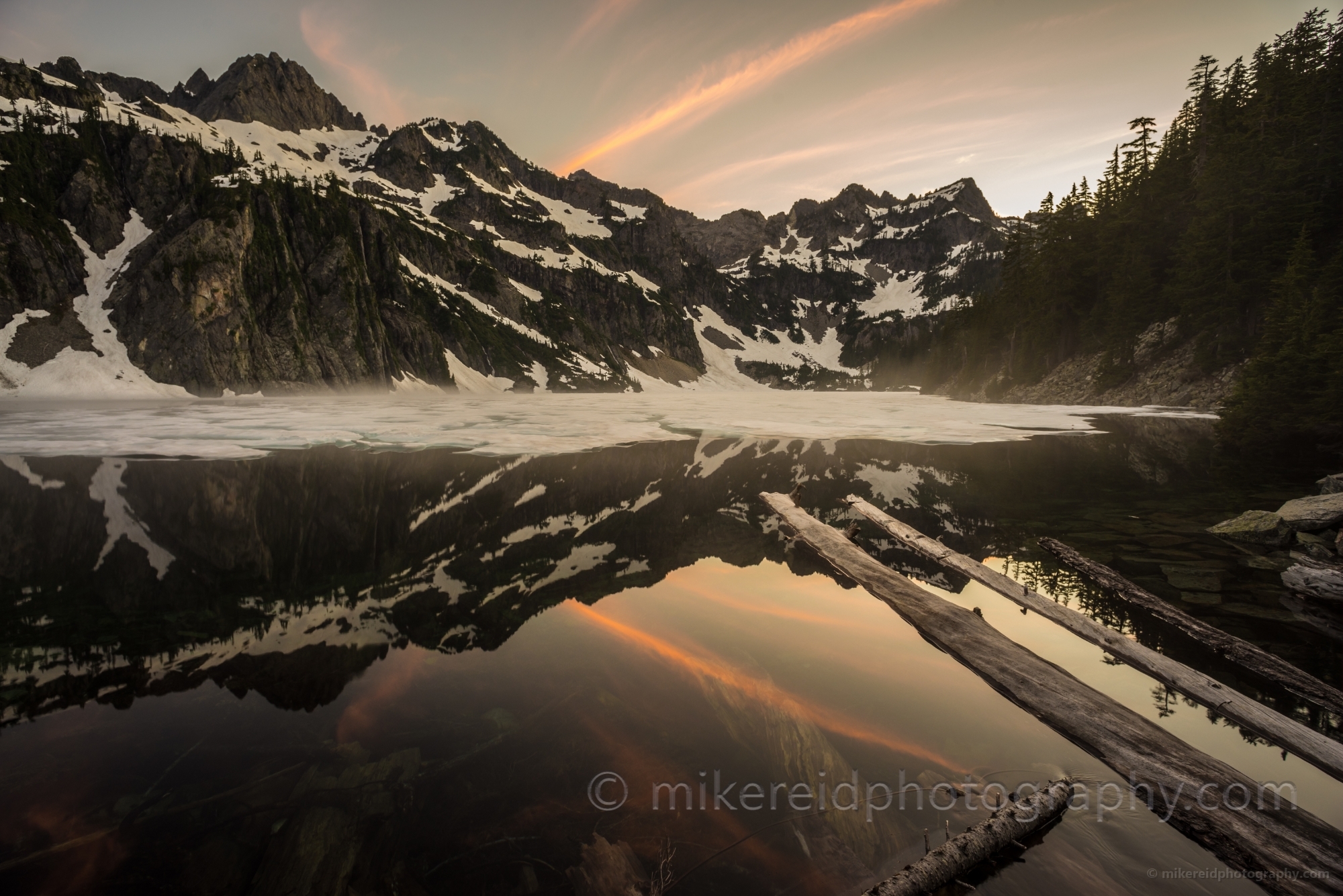 Snow Lake Sunset Colors Reflection
