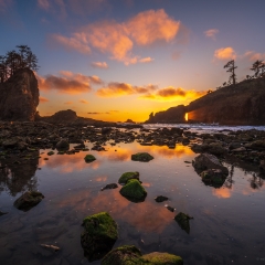 Fuji GFX50s Second Beach Sunset Tidepools Reflection To order a print please email me at  Mike Reid Photography : fuji medium format, gfx50s, washington coast, oregon coast, washington beaches, oregon beaches, shi shi beach, second beach, cannon beach, seaside, sunset, sunrise, tidepools, reflections