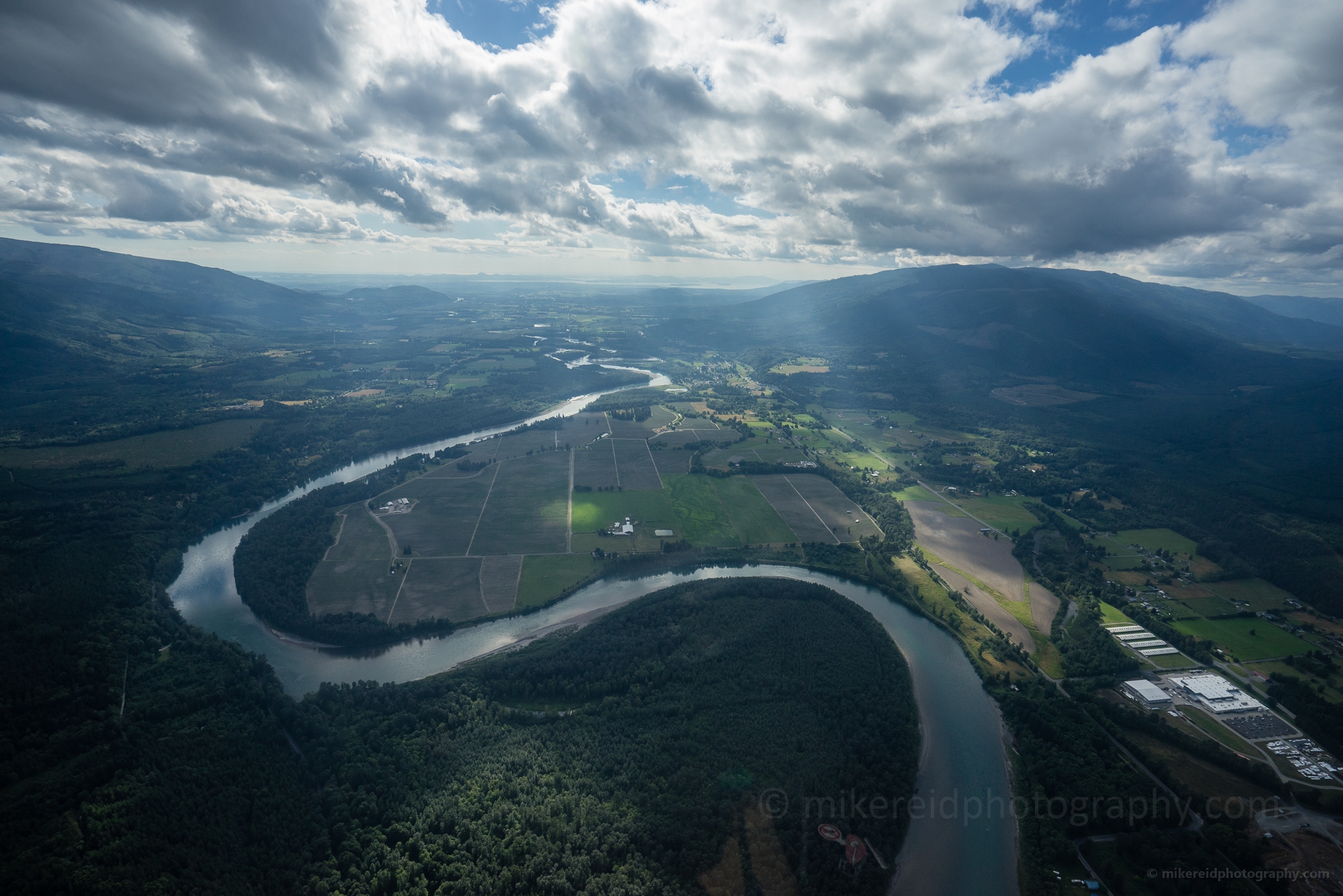 Aerial Skagit River Sunrays.jpg 