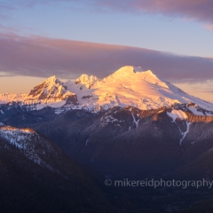 Over the North Cascades Mount Baker Dusk Warmth.jpg Aerial dusk view of Mount Baker and Colfax Peak