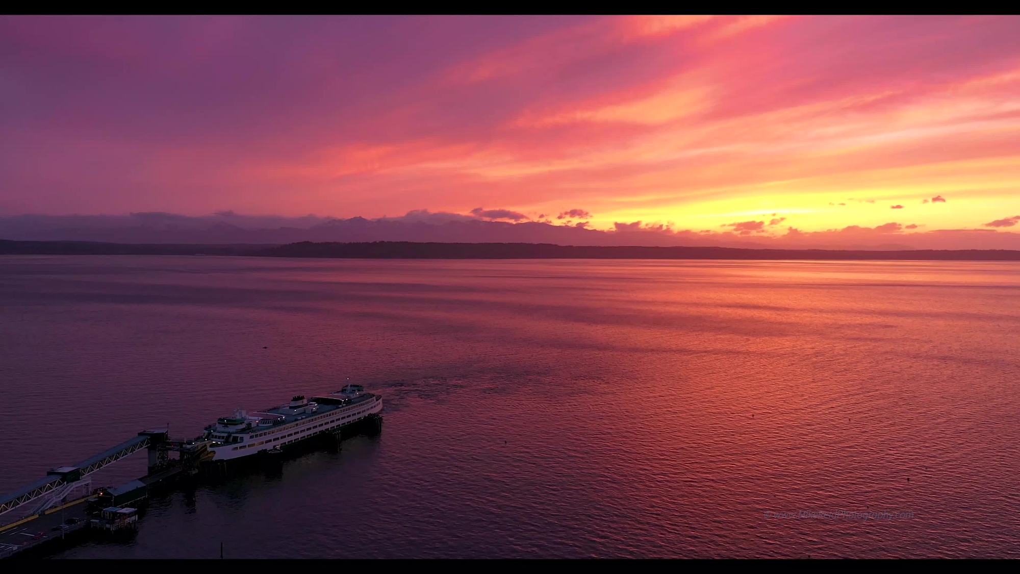 Edmonds Ferry Sunset Drone Video