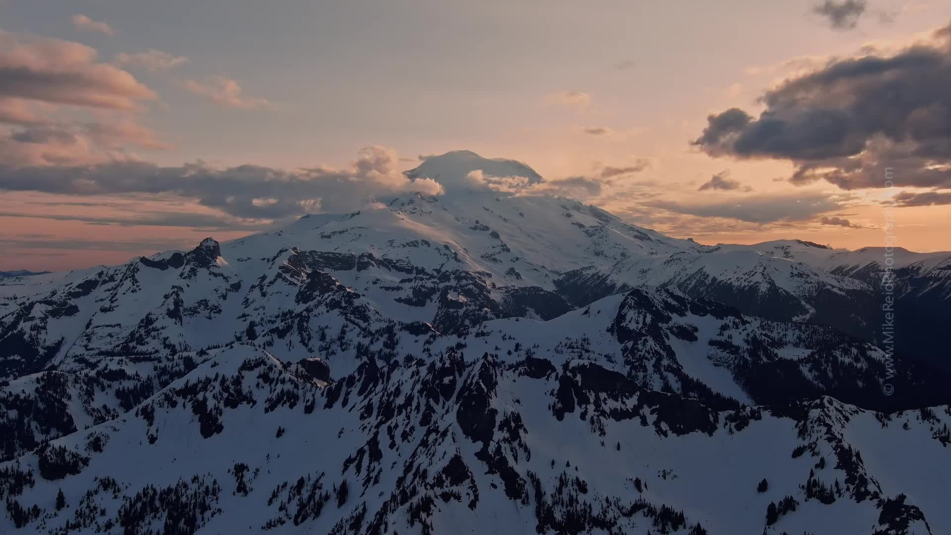 Mount Rainier Sunset Aerial Video June1