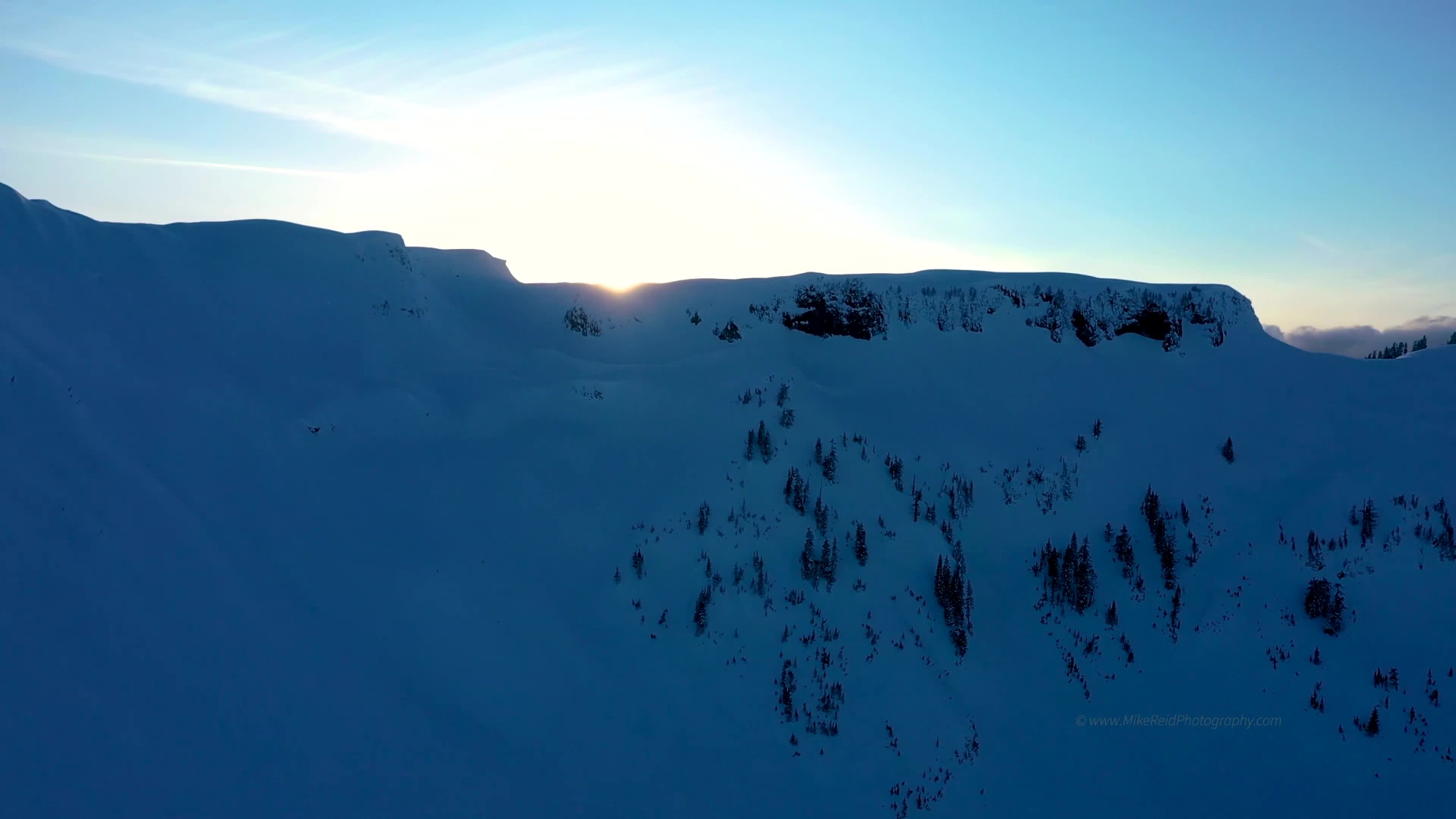 Over Artists Point Winter Snowscape Aerial Video