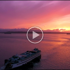 Over Edmonds Ferry Docking at Sunset Drone Video.mp4