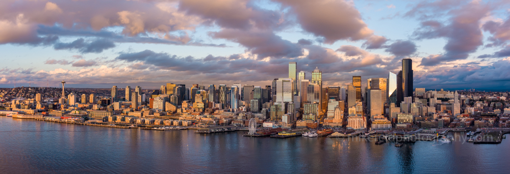 Over Seattle Golden Light City Panorama.jpg 