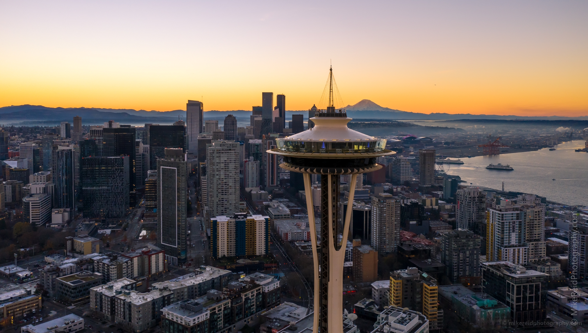 Over Seattle Space Needle Closeup at Sunrise #seattle #dronephotography #dronevideo #aerial #aerialphotography #aerialvideo #northwest #washingtonstate