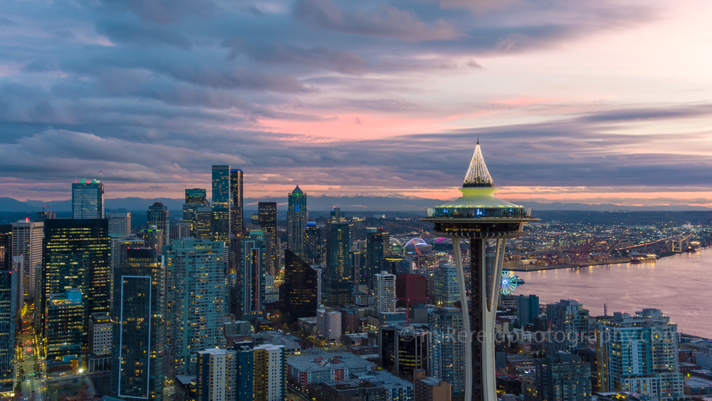 Over Seattle Space Needle Downtown Dusk.jpg 