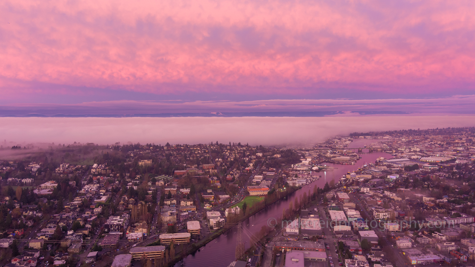 Over Seattle Sunrise Lake Washington Ship Canal.jpg 