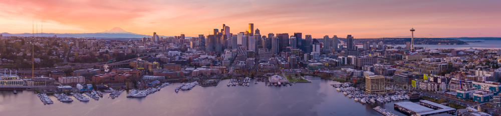 Over Seattle Sunrise Skyline Panorama.jpg 