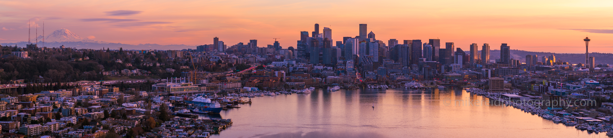 Over Seattle and Lake Union Sunset Panorama.jpg 