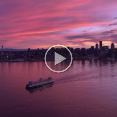Aerial Seattle Ferry to Bainbridge at Sunrise 5K