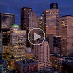 Aerial Seattle Night Skyline and Waterfront 5K