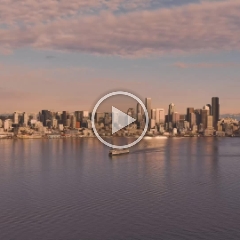 Seattle Ferries Coming and Going Calm Waters Aerial.mp4