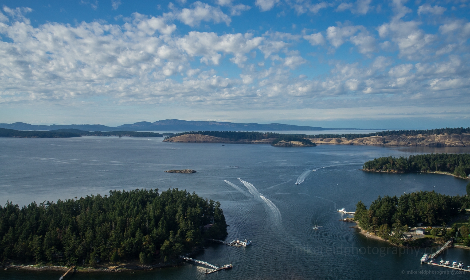 Aerial Busy Roche Harbor Summertime