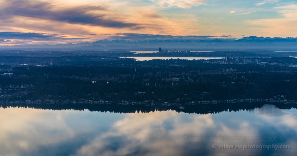 Aerial Lake Washington and Sammamish and Seattle