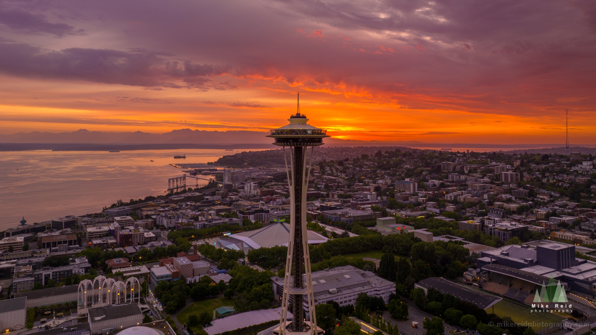 Aerial Seattle Fiery Sunset Space Needle.jpg