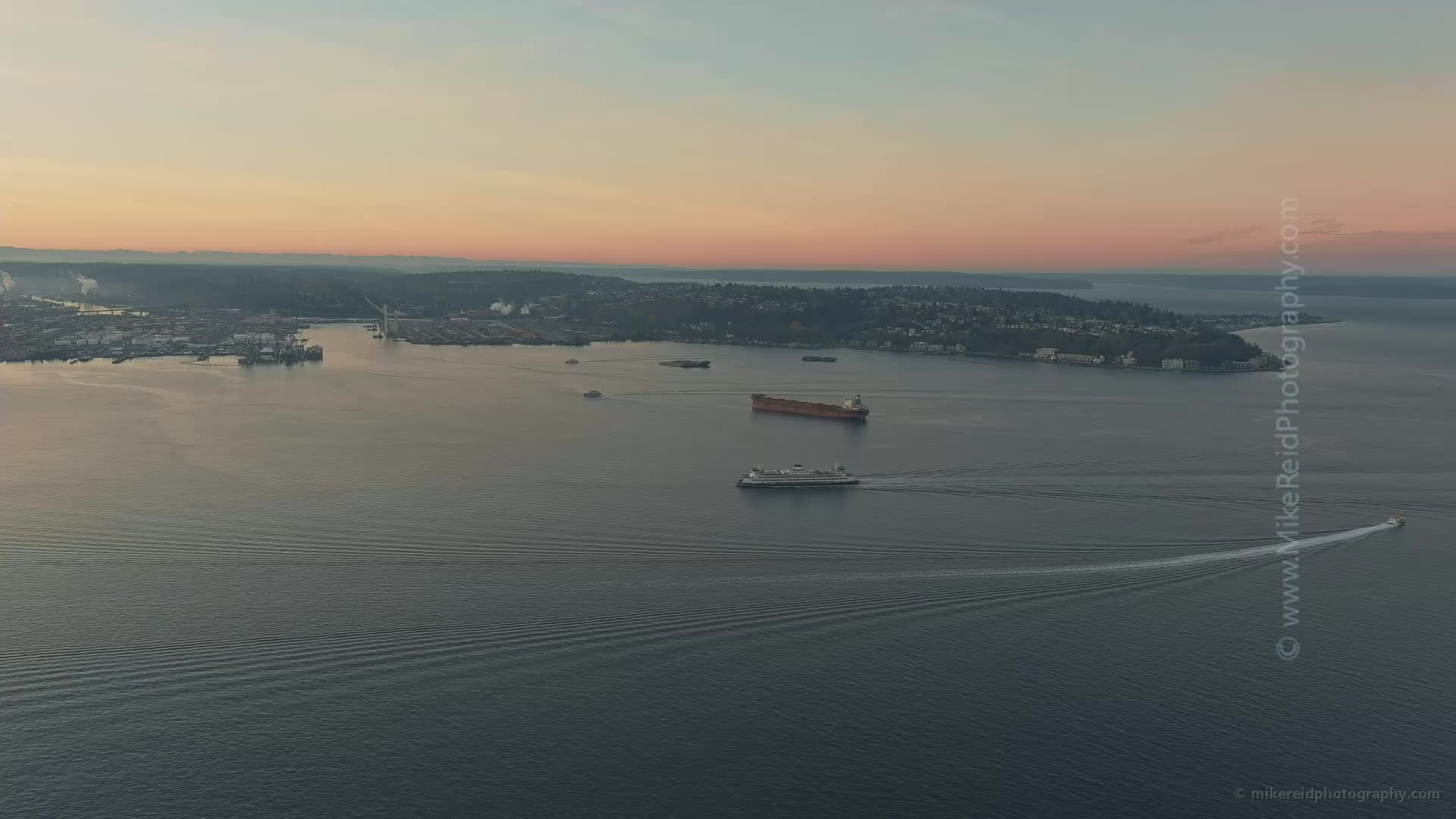 Ferries Coming and Going  Aerial Drone Video