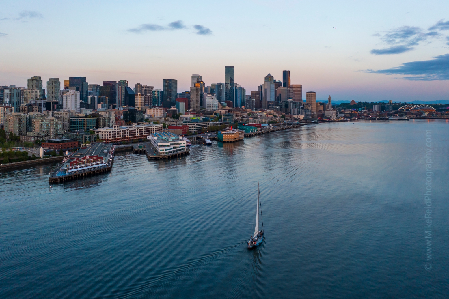 Over Seattle Evening Sailboat