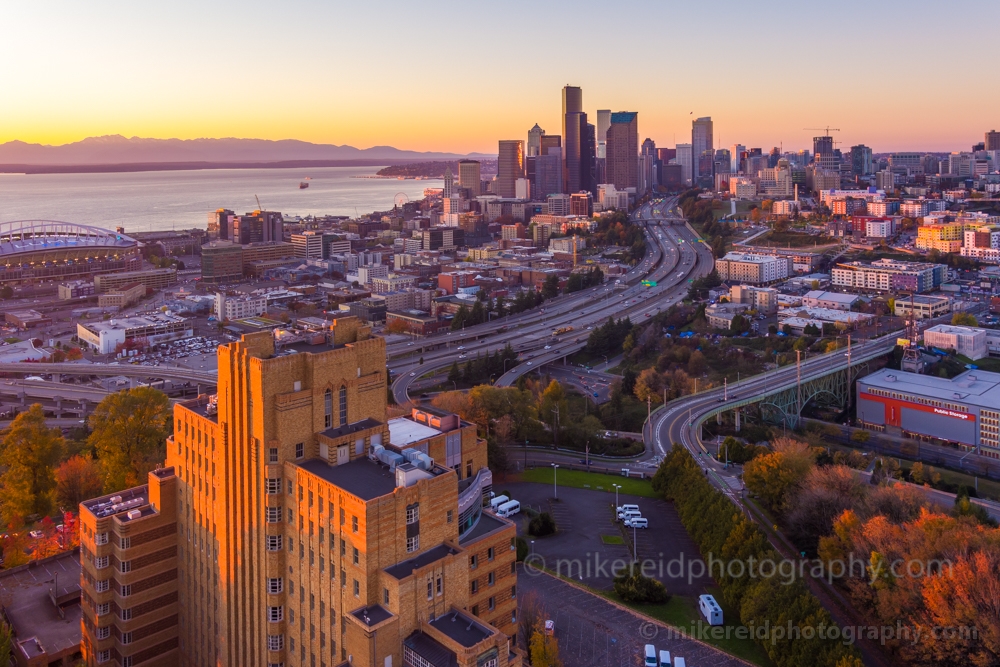 Over Seattle Freeways and Fall Colors Dusk.jpg