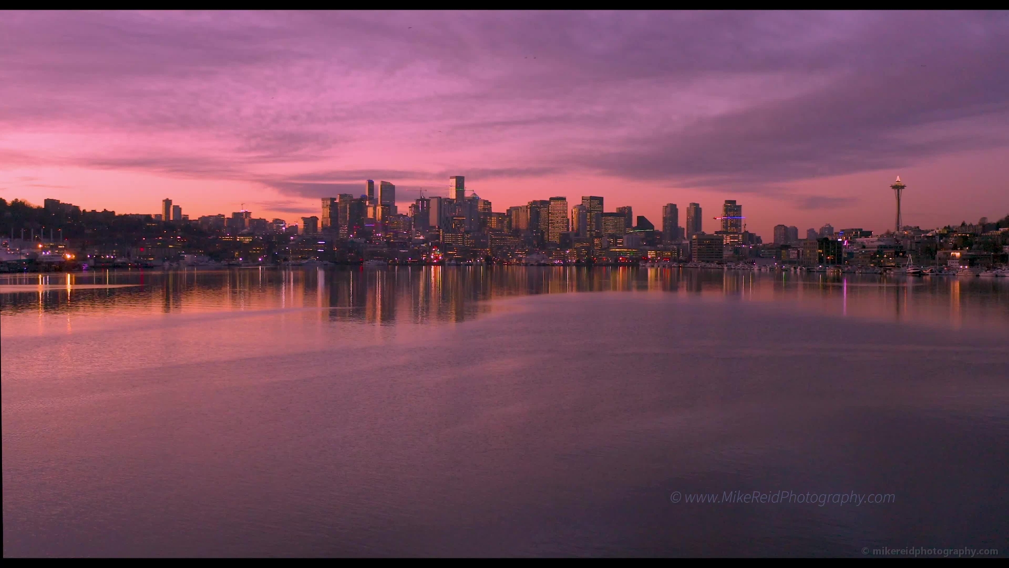 Over Seattle Lake Union Sunrise Water Tranquility video