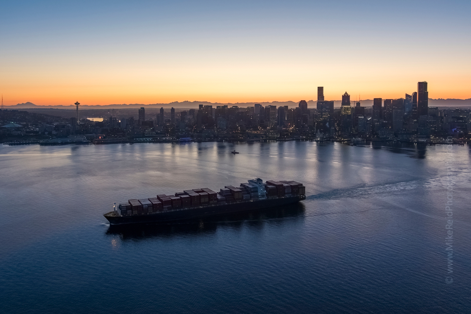 Over Seattle Shipping Leaving at Sunrise
