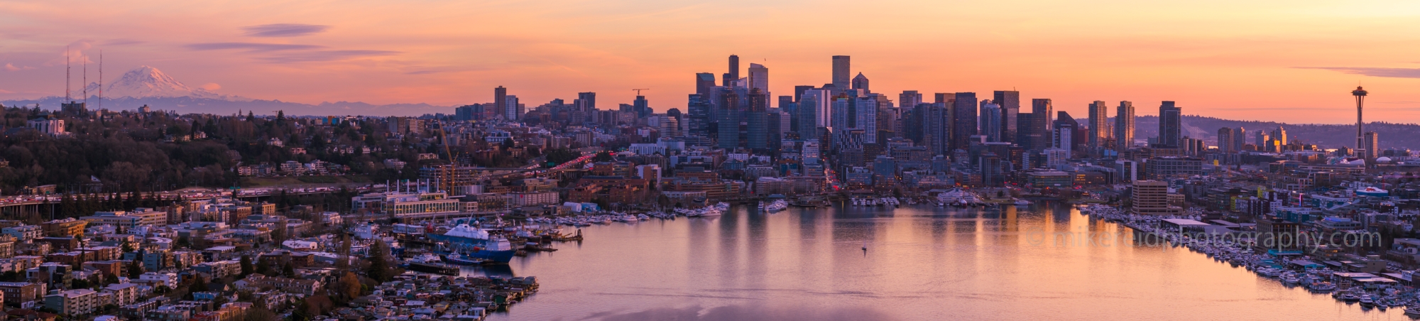 Over Seattle and Lake Union Sunset Panorama.jpg