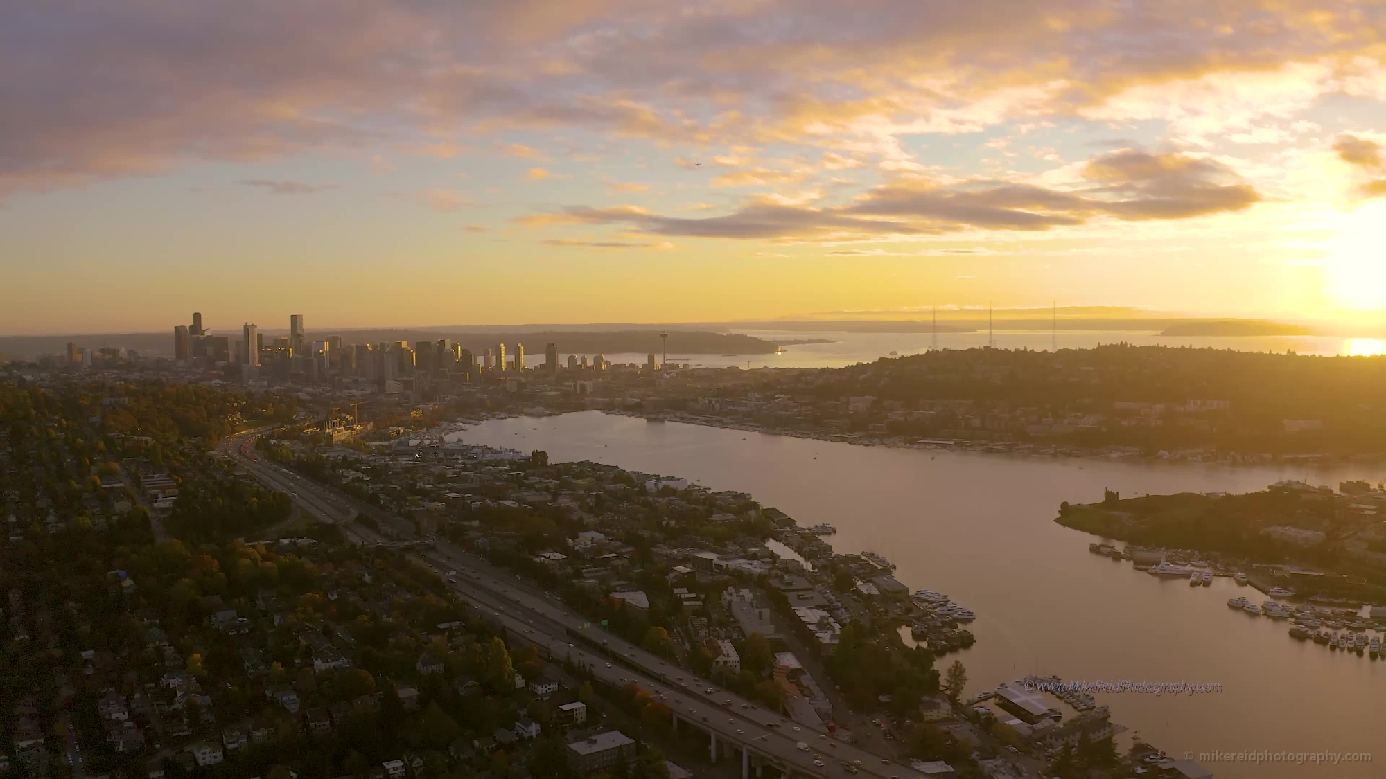 Seattle Aerial Photography City Dusk Light Video