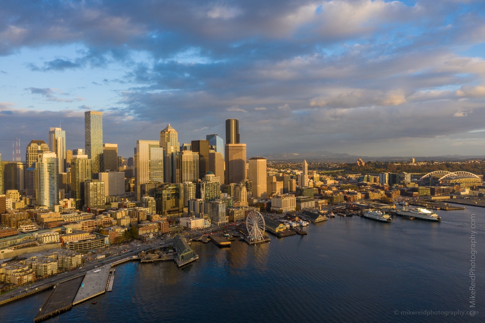 Seattle Aerial Photography City at Dusk