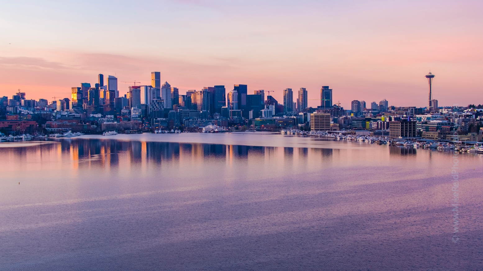 Seattle Aerial Photography Cityscape Sunrise Reflection