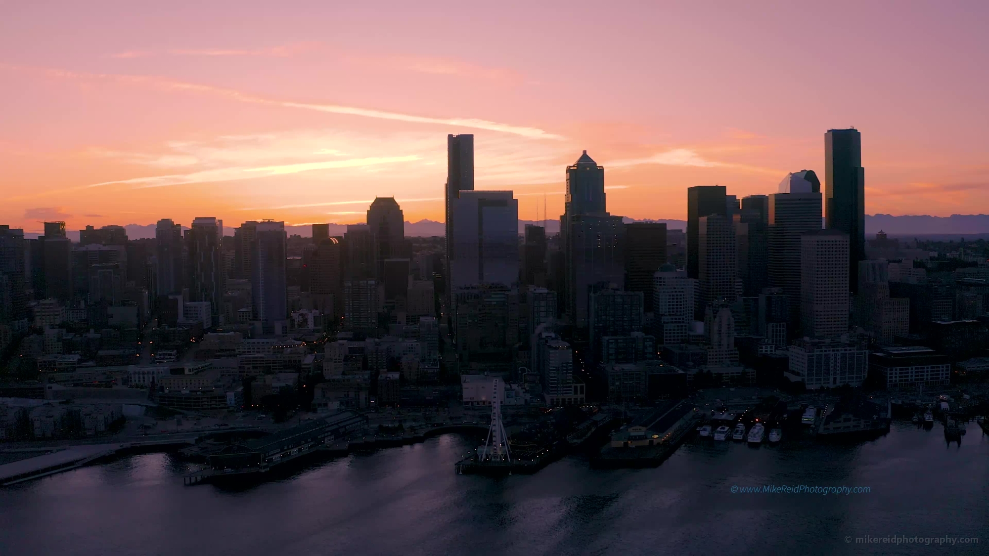 Seattle Aerial Photography Downtown Sunrise Closeup Video