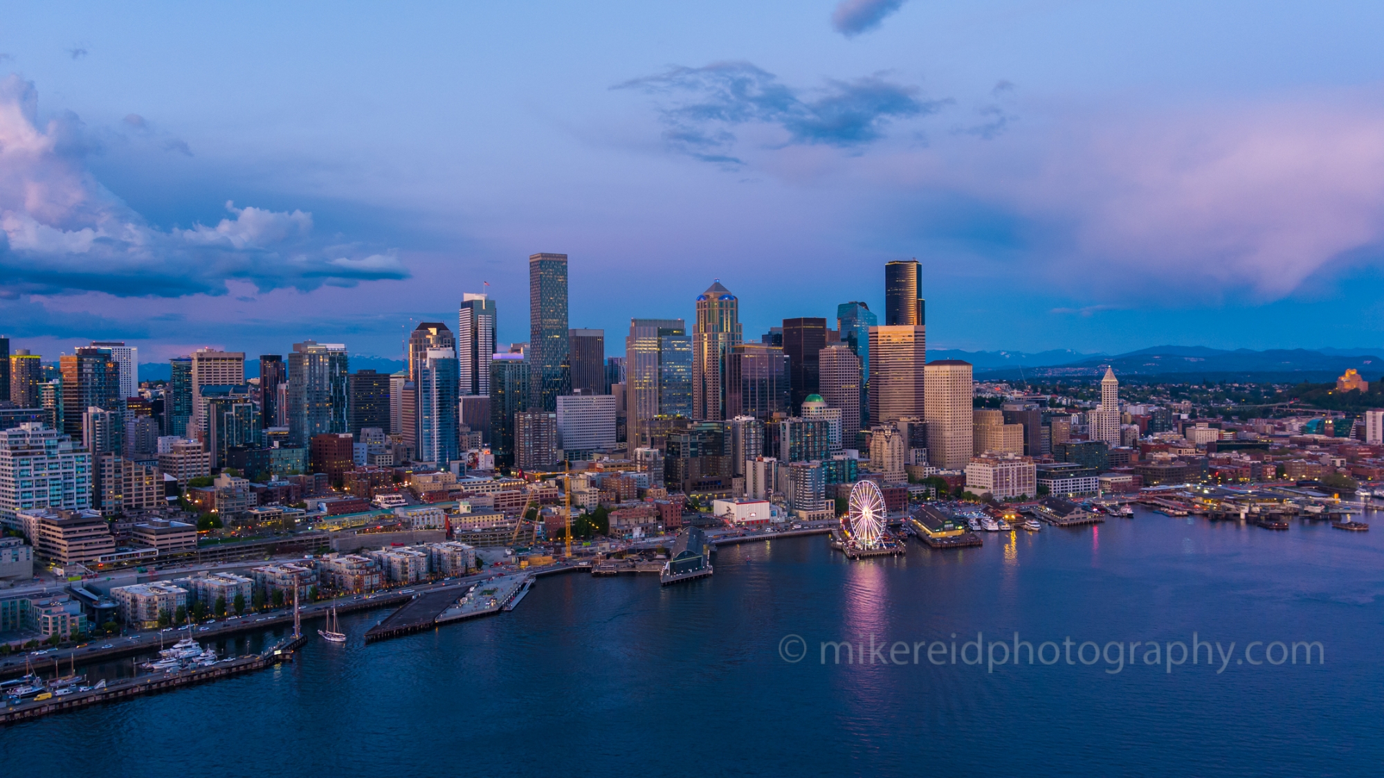 Seattle Aerial Waterfront Blue Hour.jpg Aerial views over Seattle and surroundings in these unique video and photographic perspectives. To arrange a custom Seattle aerial photography tour, please contacct me. #seattle