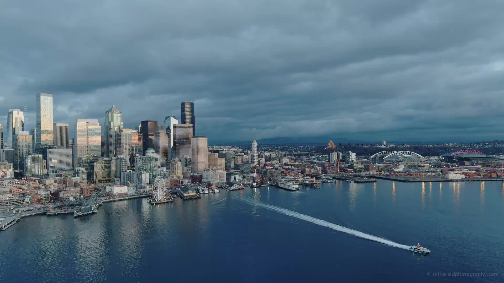 Seattle City Night Dec9 Aerial Video