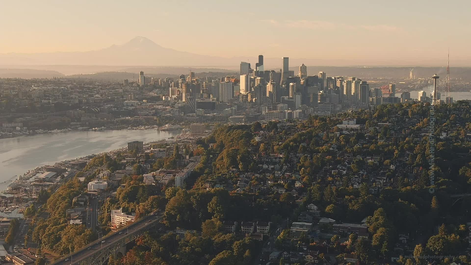 Seattle Dawn Above QA Aerial Video