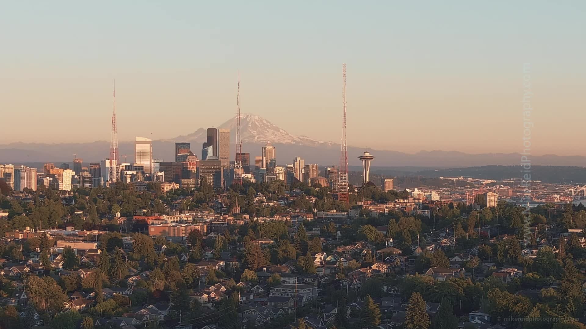 Seattle Downtown QA Dusk Aerial Video 