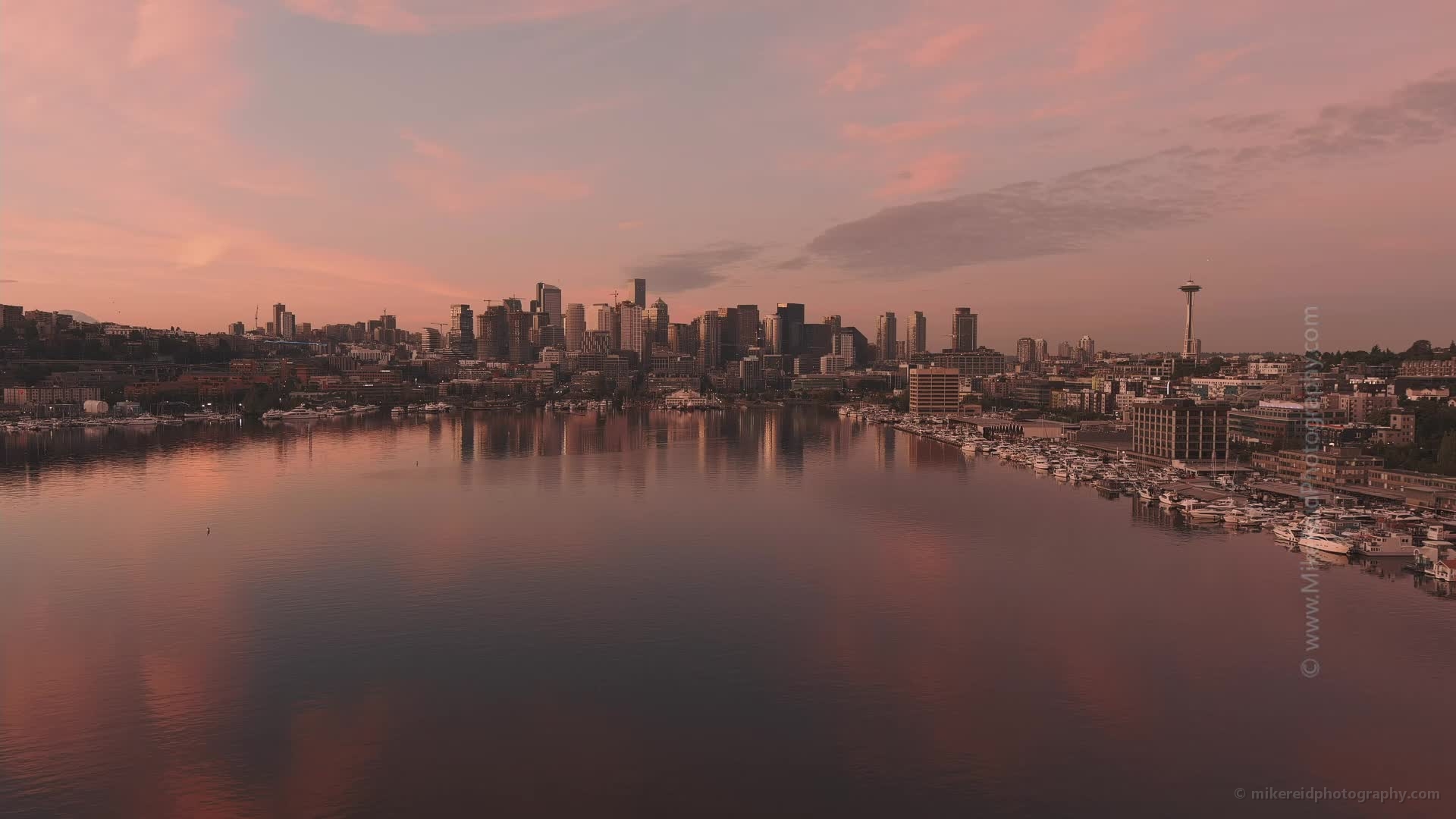 Seattle Lake Union Sunrise Aerial Video 053