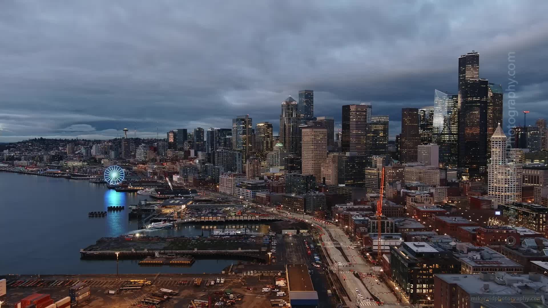 Seattle Night Jan13 Aerial Video