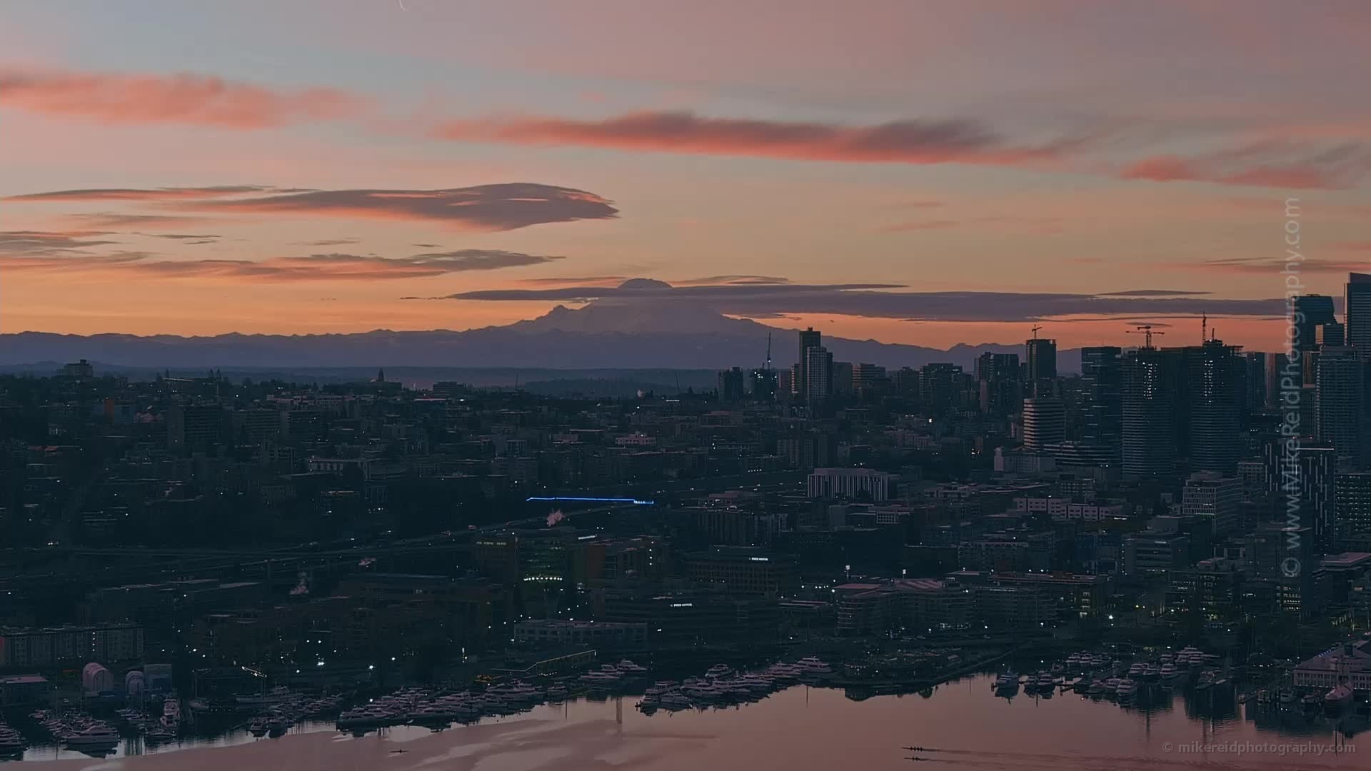 Seattle Sunrise Aerial Video Jan29