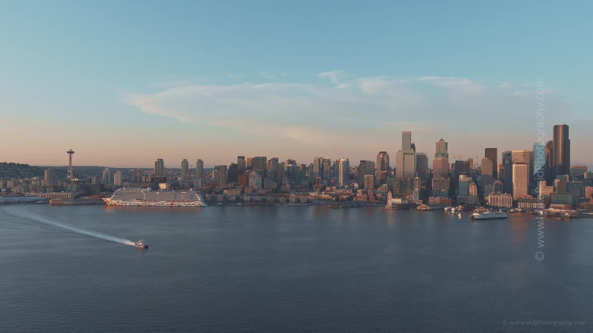 Seattle Waterfront Traffic Aerial Drone Video.