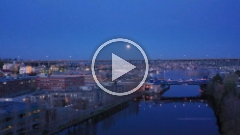 Aerial Seattle Fremont and Ship Canal Moonrise Blue Hour Video.mp4