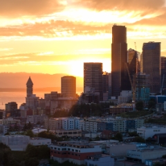 Aerial Seattle Sunset City Backlit Sunrays.jpg