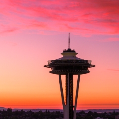 Aerial Seattle Sunset Space Needle Clouds.jpg To order a print please email me at  Mike Reid Photography : dji, mavic 3 pro, northwest, seattle, space needle, sunset
