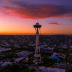 Aerial Seattle Sunset Space Needle Fiery Clouds.jpg To order a print please email me at  Mike Reid Photography : dji, mavic 3 pro, northwest, seattle, space needle, sunset