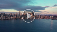 Aerial View of a Washington State Ferry Arriving Downtown Seattle Drone Video.mp4