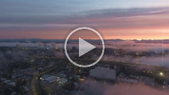 Fog and Traffic Motion Seattle Sunrise Aerial Video.mp4